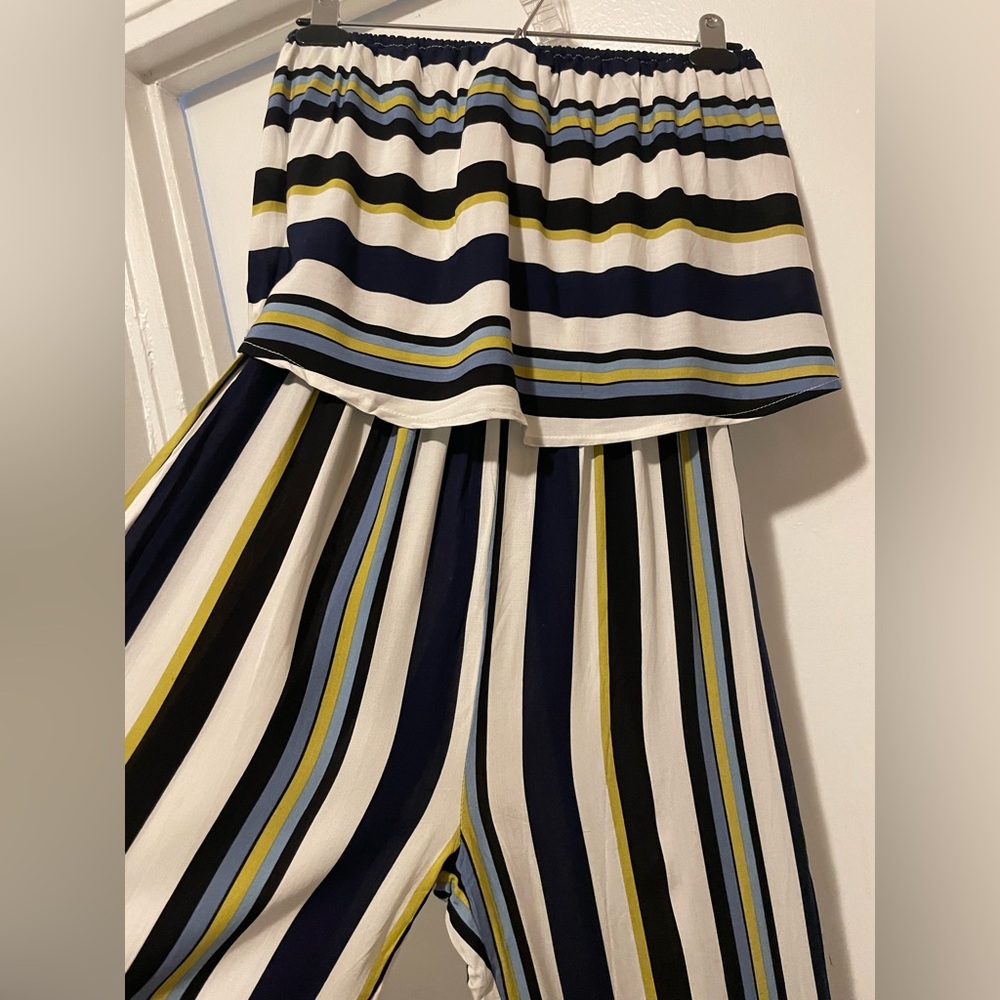 Hers & mine striped strapless jumpsuit